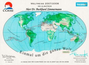 Plakat einer Reise um die ganze Welt mit allen Stationen